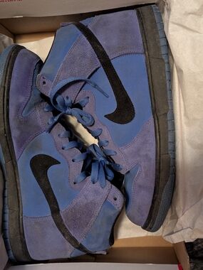 Nike Purple-Blue Suede High-Top Sneakers with Black Swoosh